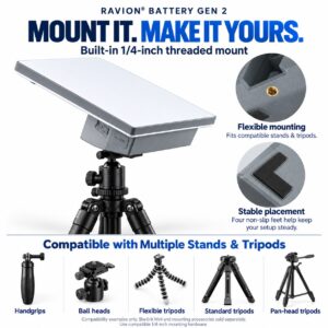 Ravion Battery Gen 2 built-in 1/4-inch threaded mount for tripods, ball heads and handgrips, with four non-slip feet