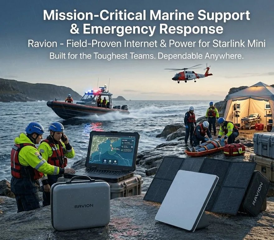 Ravion battery and Starlink Mini supporting marine rescue and emergency response teams in the field